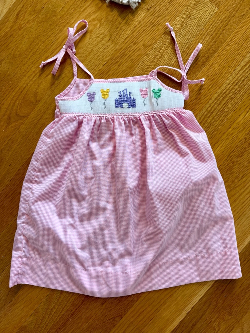 Girls' Pink Smocked Castle Balloon Dress with Tie Straps